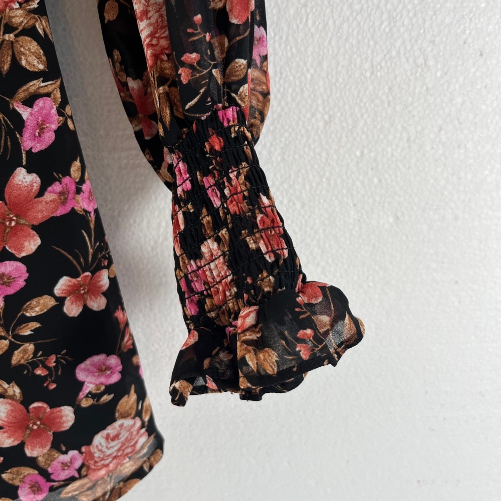 Forever 21 Mini Dress Large Black Floral Babydoll Dark Cottagecore Fairy Grunge - Picture 7 of 13